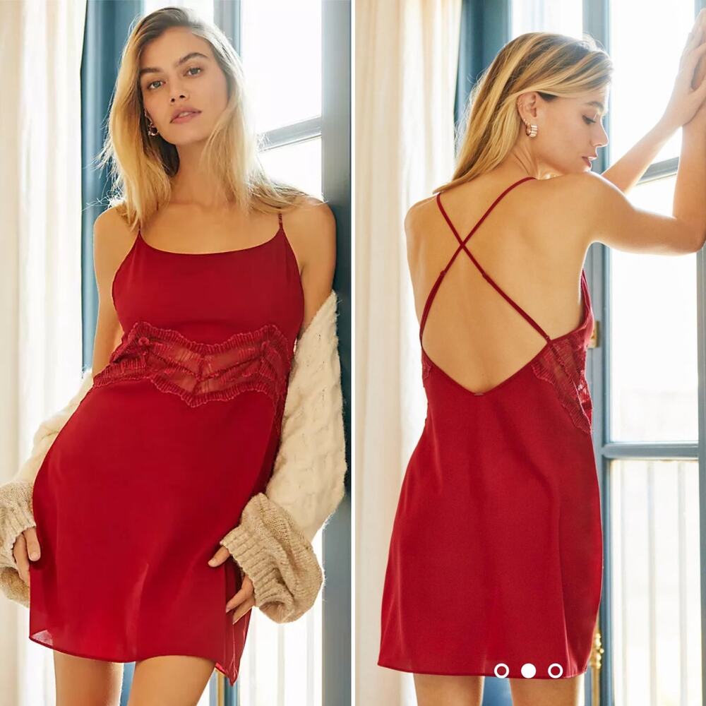 Calvin Klein Lace Babydoll Chemise Slip Mini Dress Nightie Sexy Lingerie Size L